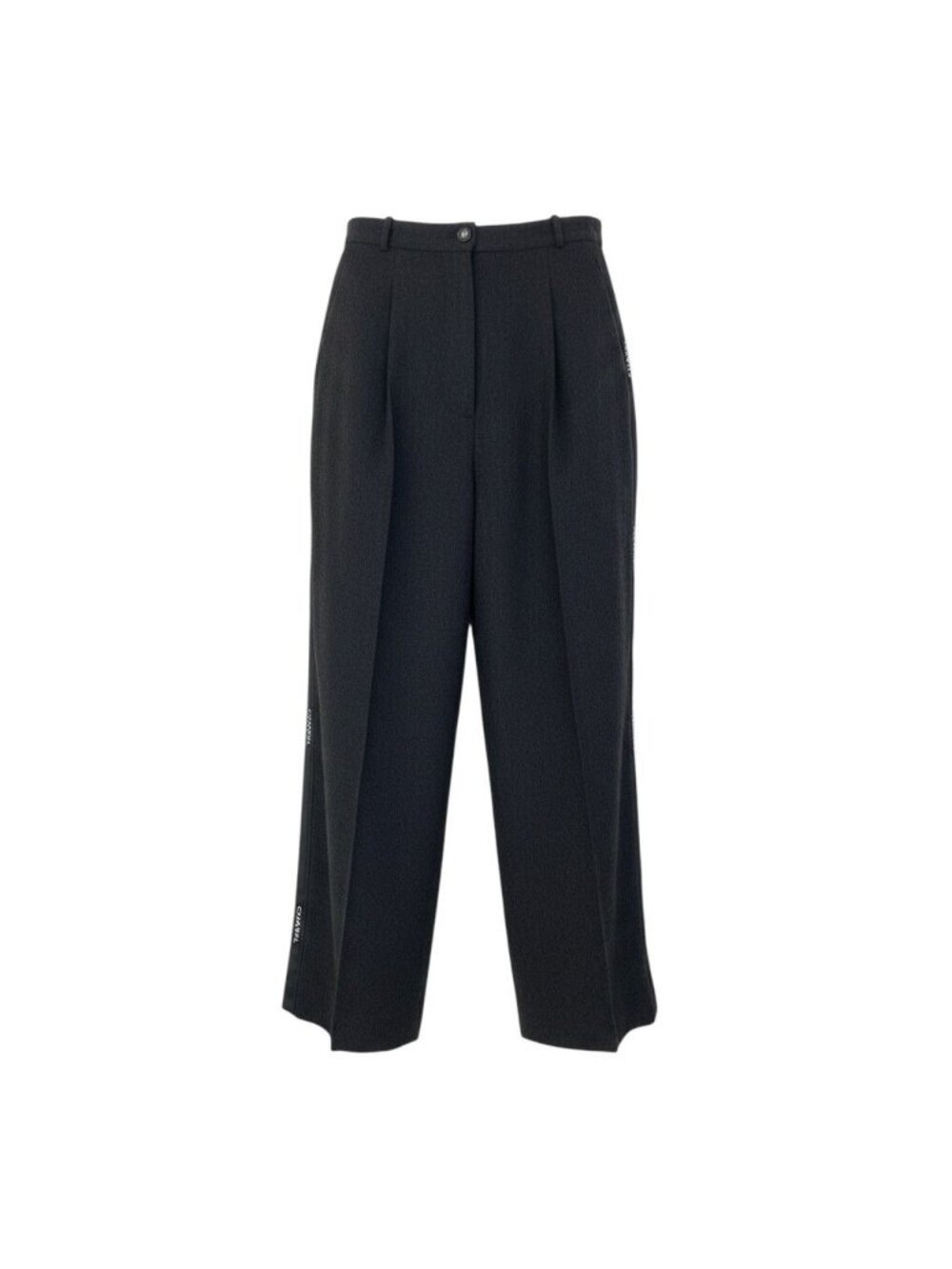 Chanel Cf9 Sideline Logo Wideslacks Woolpants Dark Gray Wool Pants
